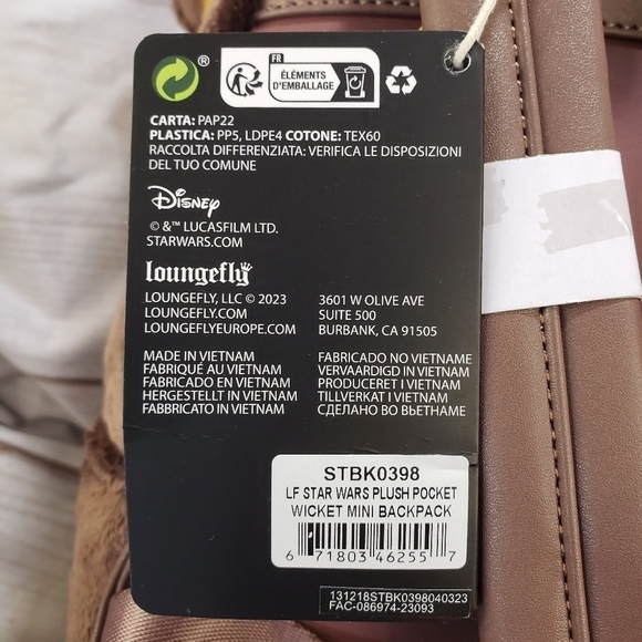 Disney Star Wars Loungefly Ewok Wicket Mini Backpack Plush Pocket Hard Tag 2023 main image 11
